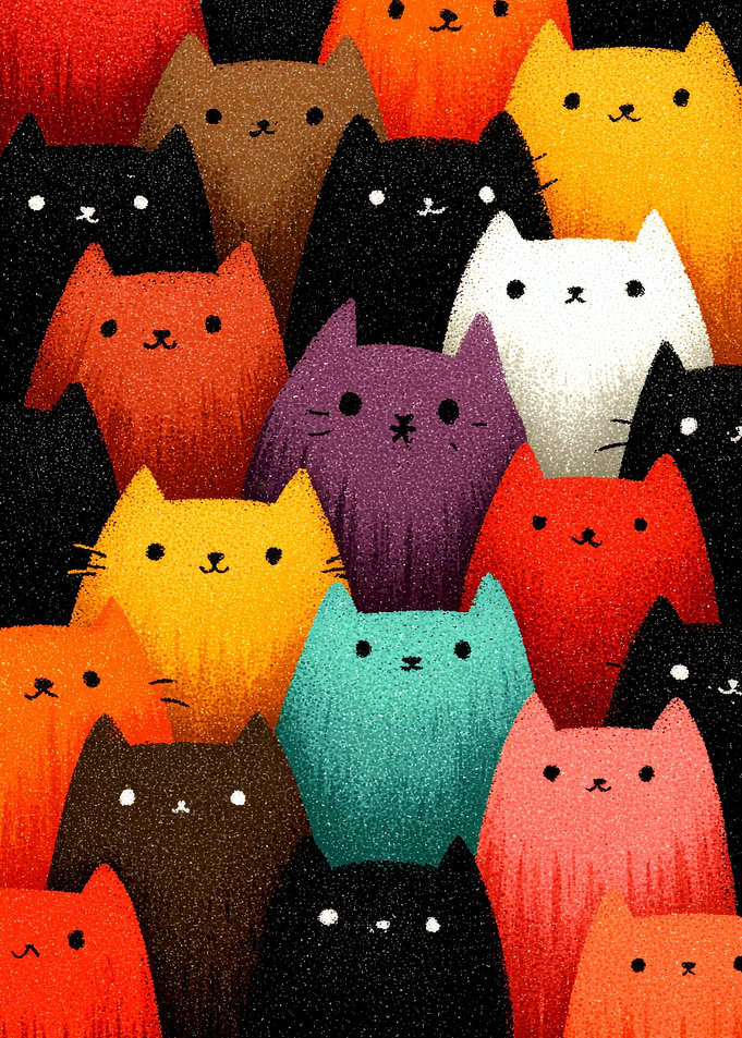 Colorful Crowd of Cute Cats