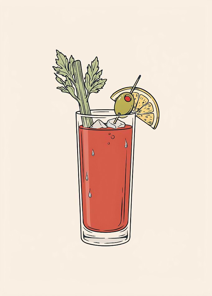 Bloody Mary Minimalist Cocktail Illustration