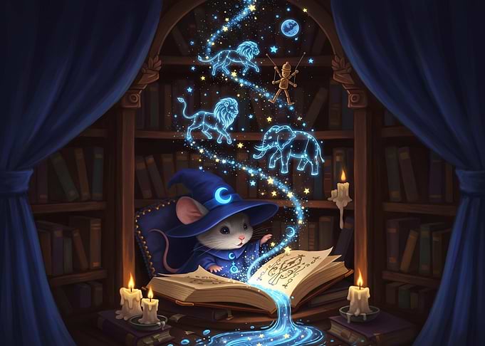 Magical Mouse Wizard Reading Spellbook