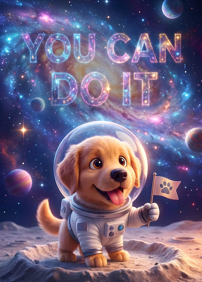 Cute Astronaut Puppy Inspirational Space Poster Space Explorer Pup - You Can Do It