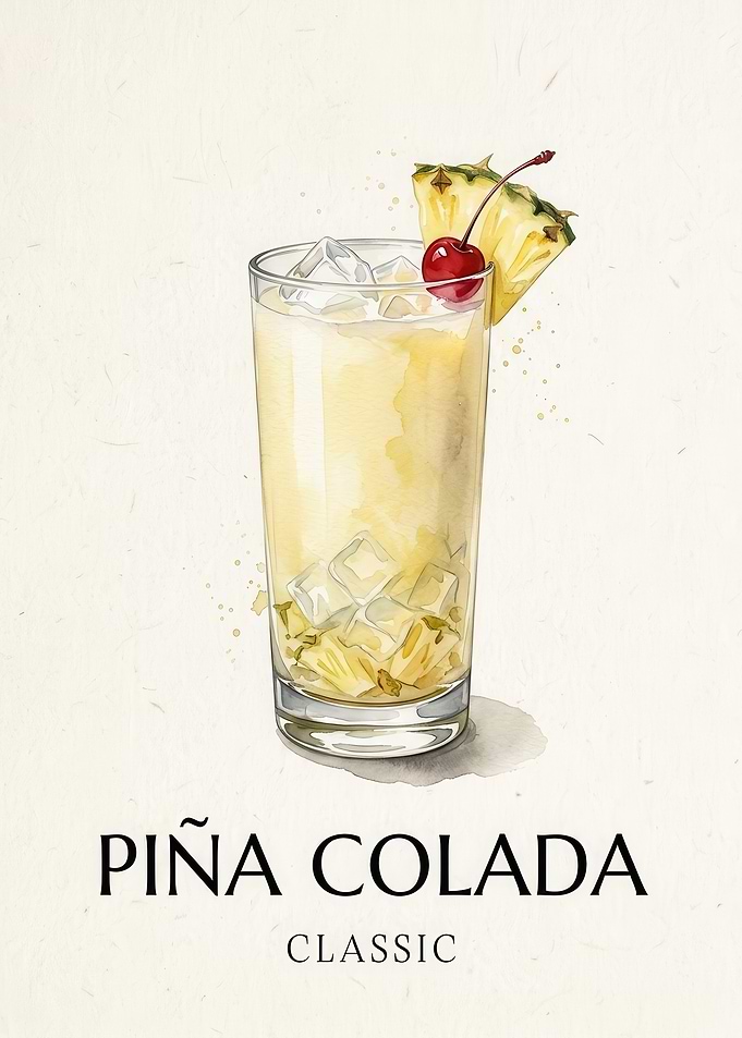 Classic Piña Colada Cocktail Illustration