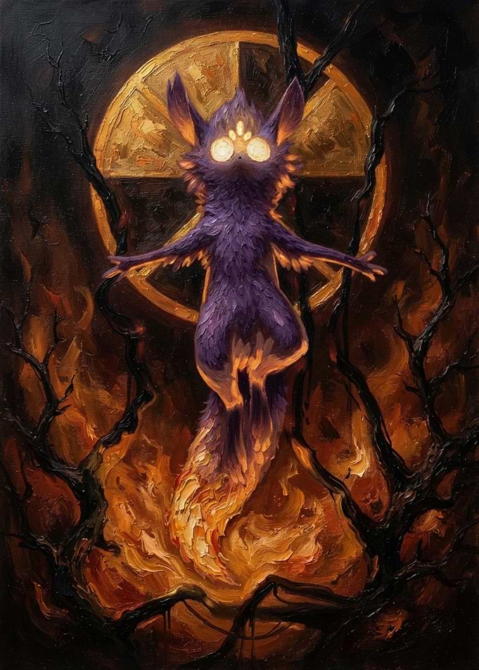 Mystical Purple Creature in Fire