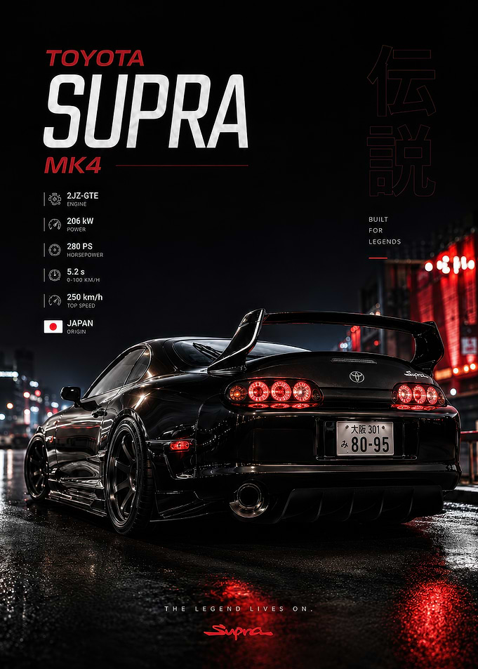 Toyota Supra MK4 Night Poster