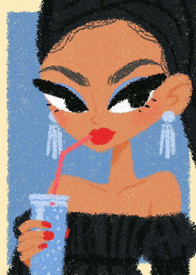 Stylish Woman Drinking from a Straw