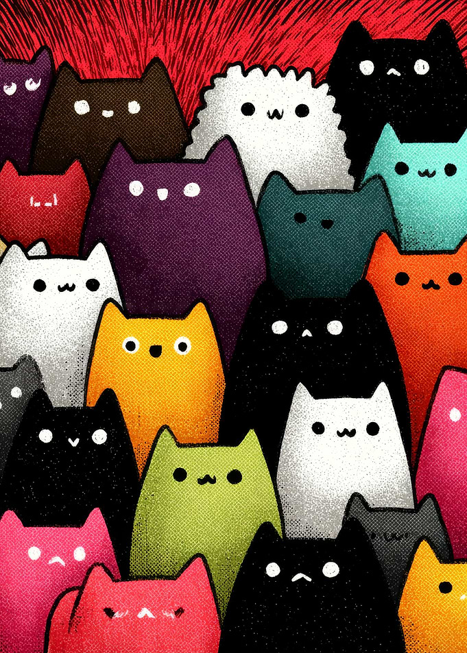 Colorful Crowd of Cute Cats