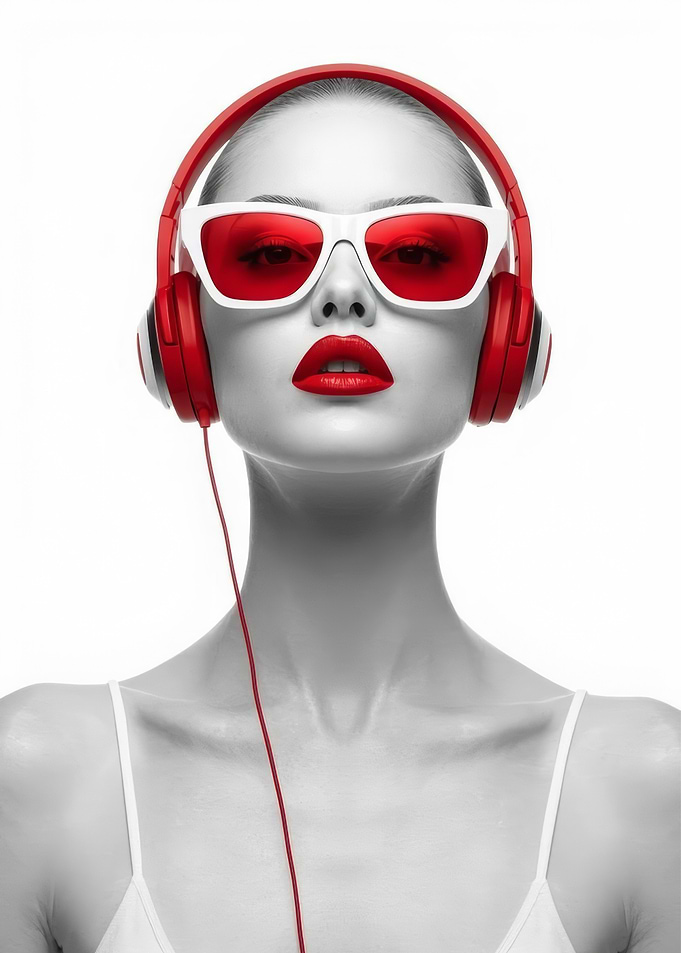 Stylish Woman with Red Headphones