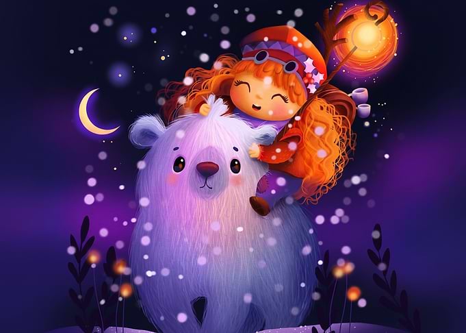 Girl Riding a Magical Polar Bear