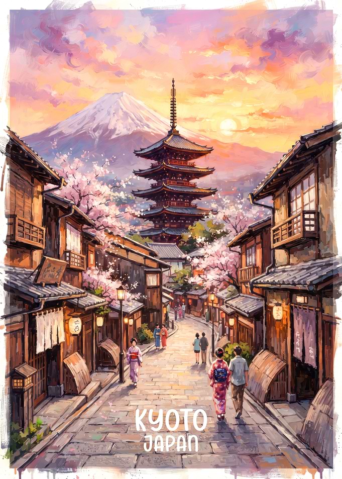 Kyoto Japan Sunset Street Scene