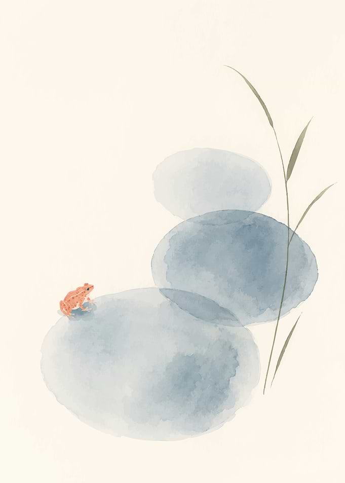 Minimalist Watercolor Frog on Stones