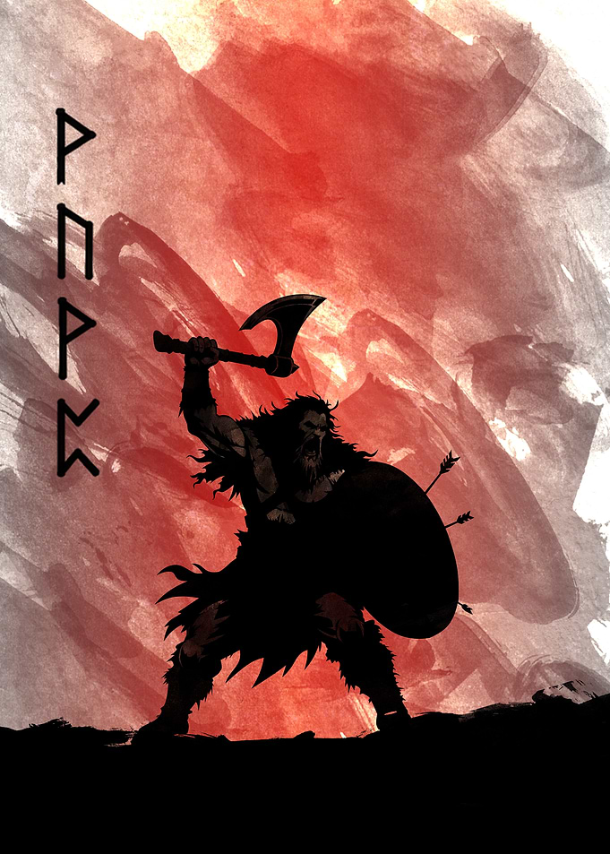 Viking Warrior Silhouette with Runes