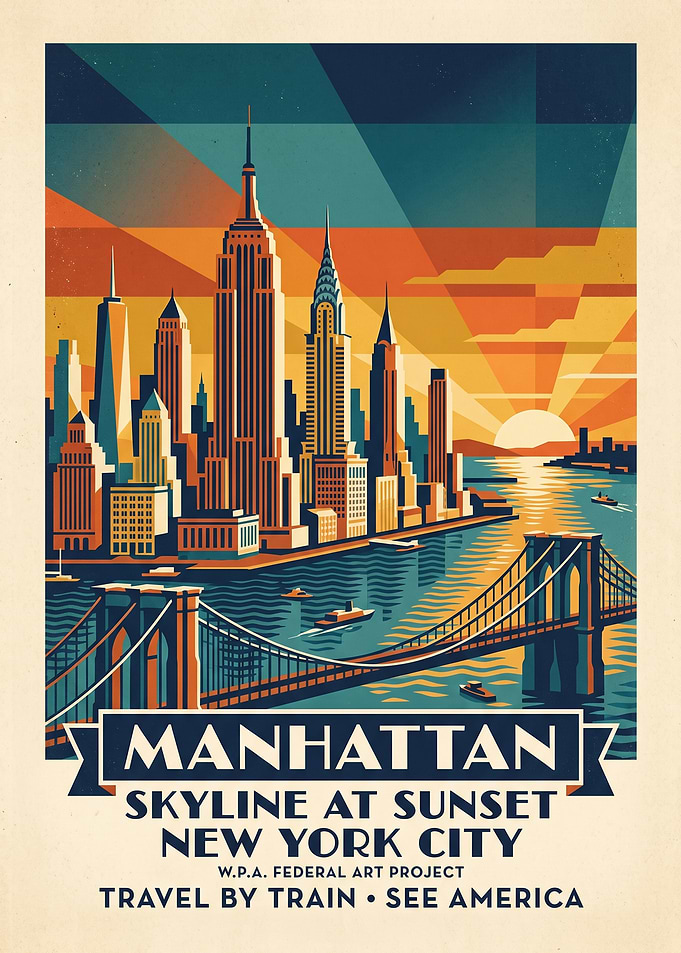 Vintage Manhattan Skyline Travel