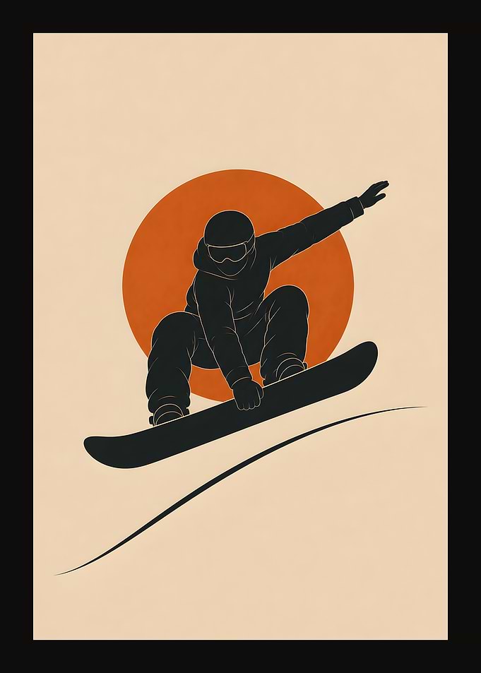 Minimalist Snowboarder Sunset Silhouette