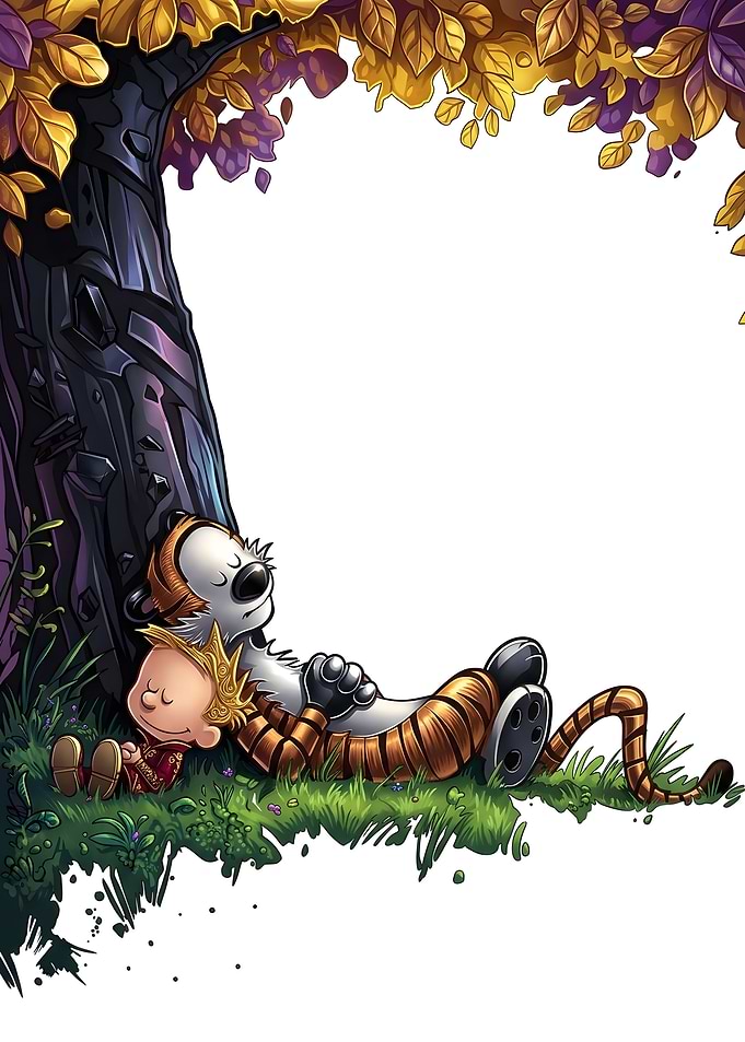 Calvin and Hobbes Sleeping Under Tree