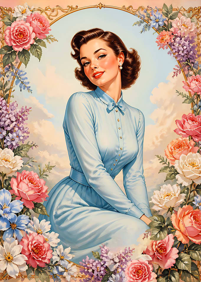 Vintage Pin-up Portrait of a Woman in Blue