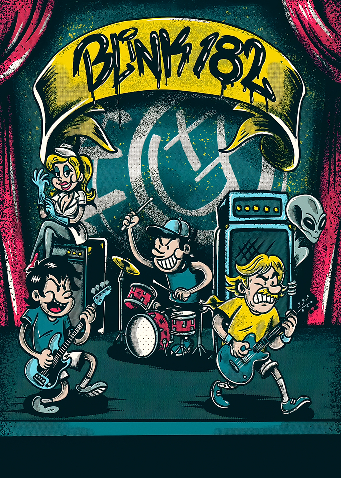 Blink-182 Cartoon Band Concert Poster
