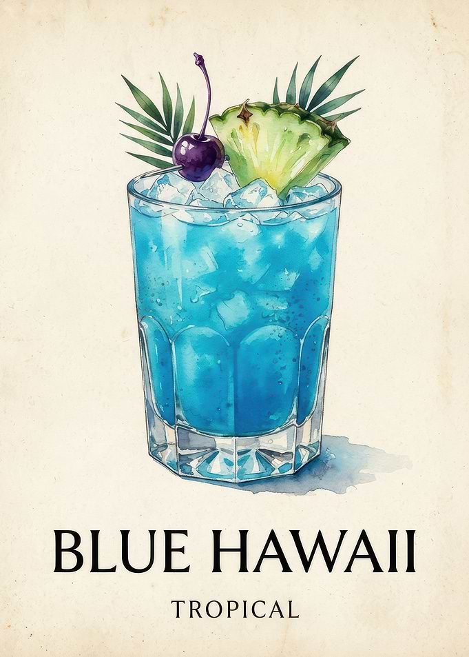 Blue Hawaii Tropical Cocktail Illustration