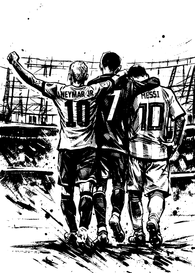 Neymar Jr and Messi Soccer Illustration