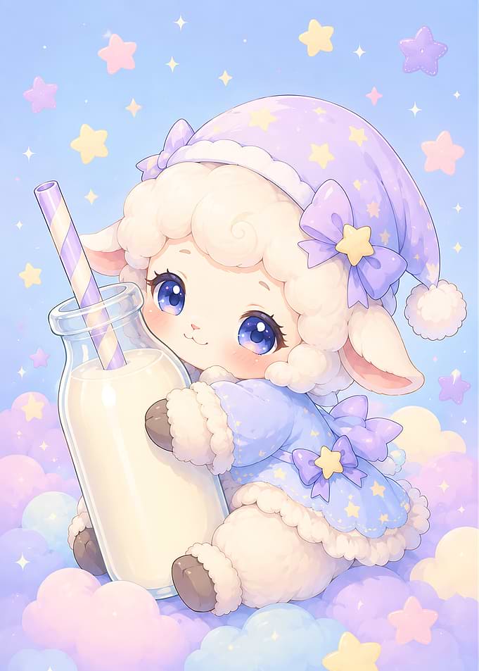 Cute Lamb with Milk Bottle