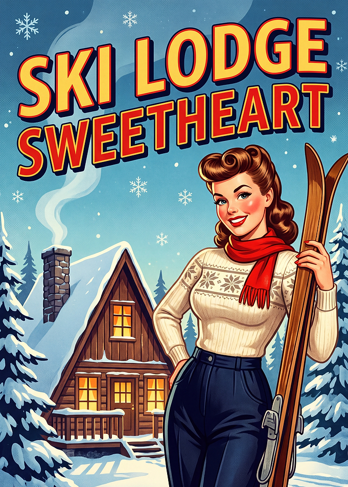 Ski Lodge Sweetheart Vintage 1950 Poster