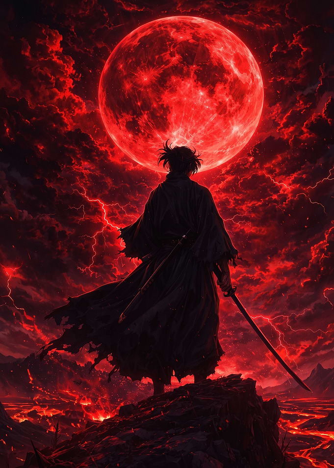Samurai Under a Blood Red Moon