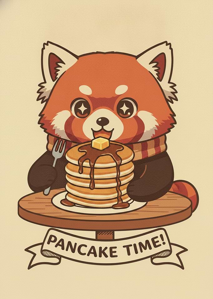 Cute Red Panda Eating Pancakes