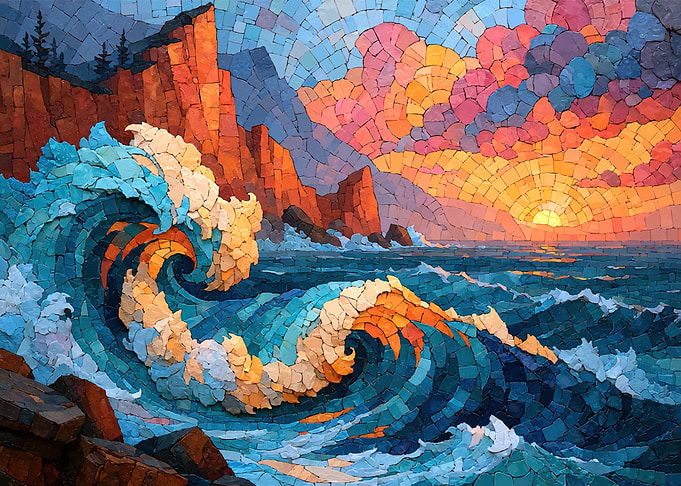 Mosaic Ocean Wave at Sunset