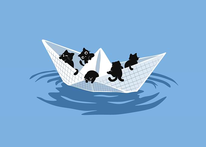 Cute Cats in Paper Boat