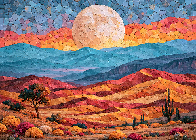 Mosaic Desert Landscape at Sunset