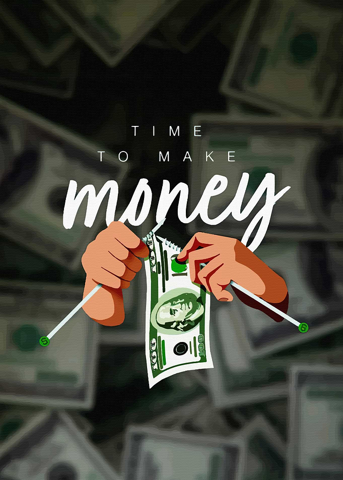 Time to Make Money Knitting Illustration