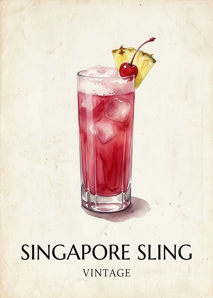 Vintage Singapore Sling Cocktail Poster