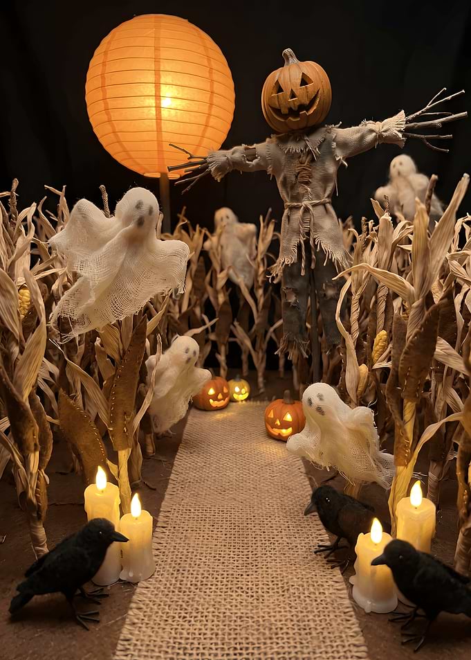 Spooky Halloween Scarecrow Cornfield Scene