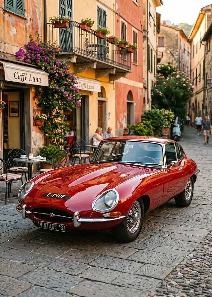 Classic Red Jaguar E-Type in Italy