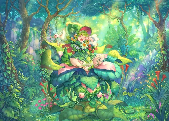 Cute Forest Sprite Resting on Flower