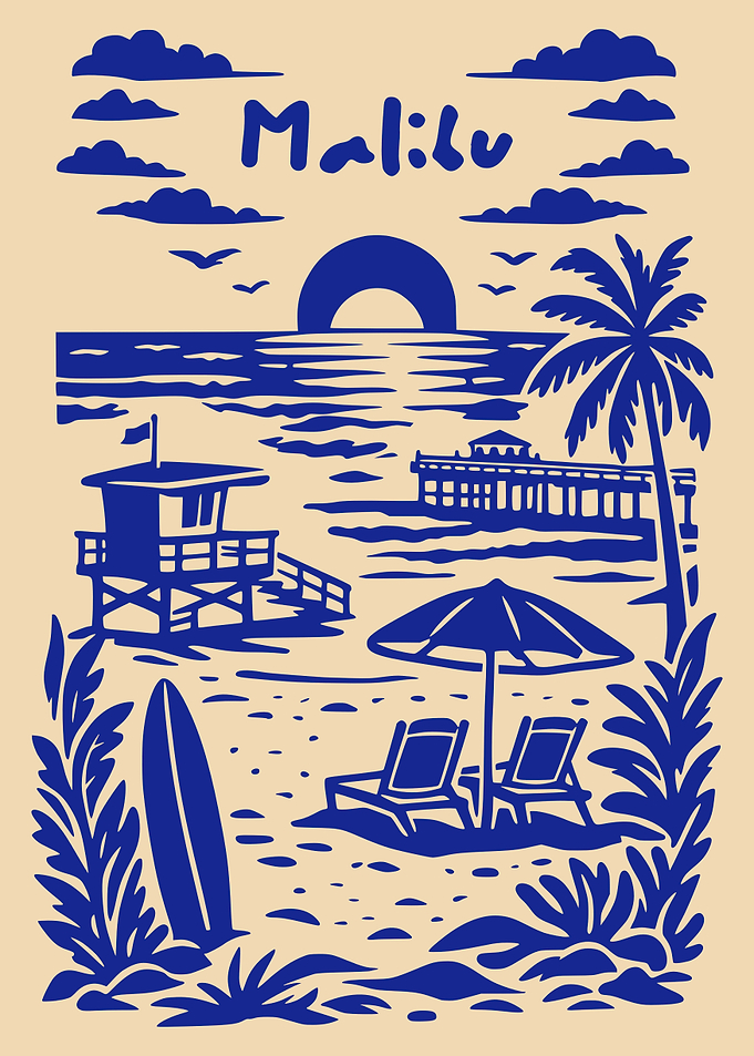 Malibu Beach Sunset Illustration