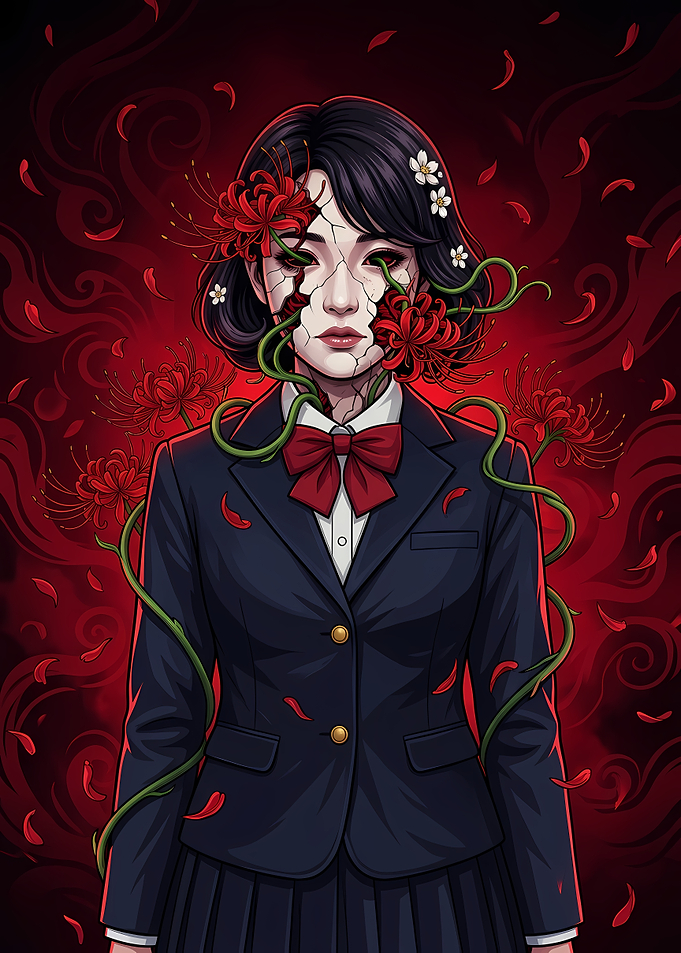 Cracked Schoolgirl with Red Spider Lilies
