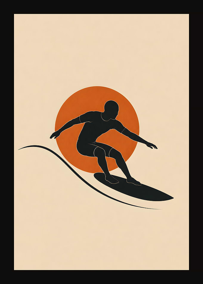 Minimalist Surfing Sunset Silhouette