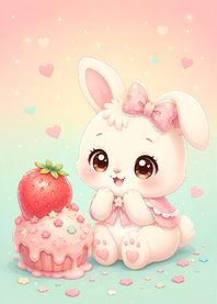 Cute Bunny with Strawberry Cupcake