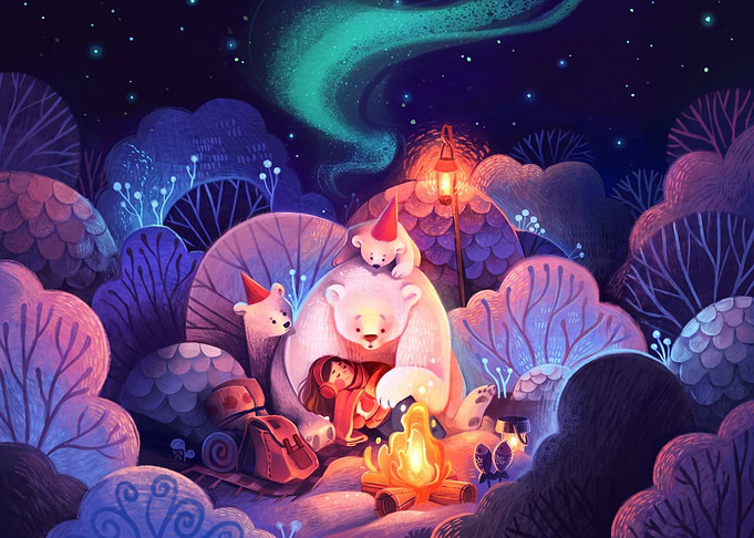 Girl Camping with Polar Bears