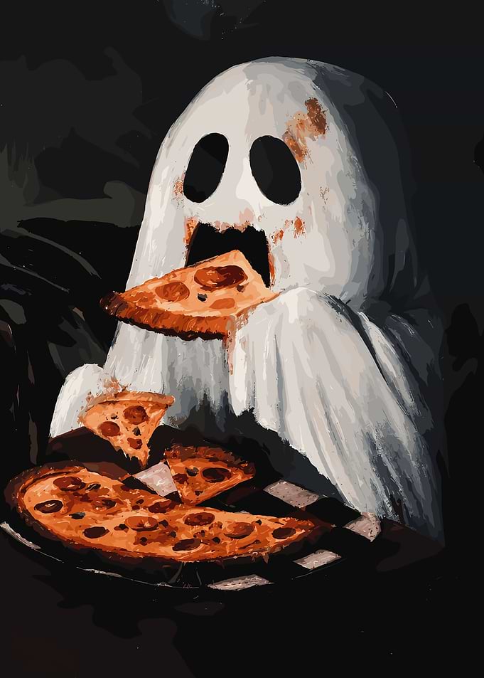 Ghost Eating Pepperoni Pizza