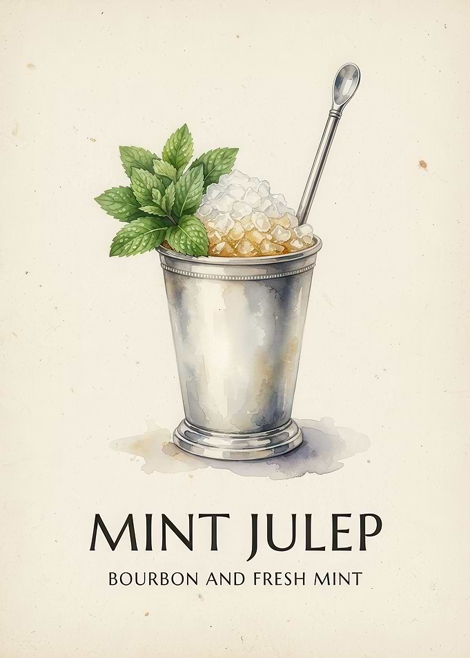 Watercolor Mint Julep Cocktail Poster