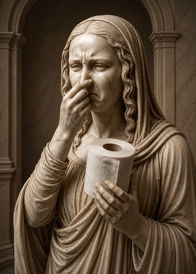 Classical Marble Statue Holding Toilet Paper
