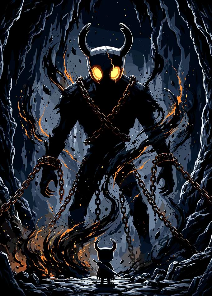 Hollow Knight Facing Giant Shadow Boss