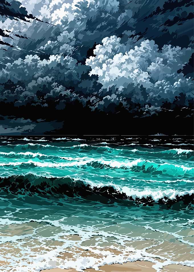 Stormy Ocean Waves Under Dark Clouds