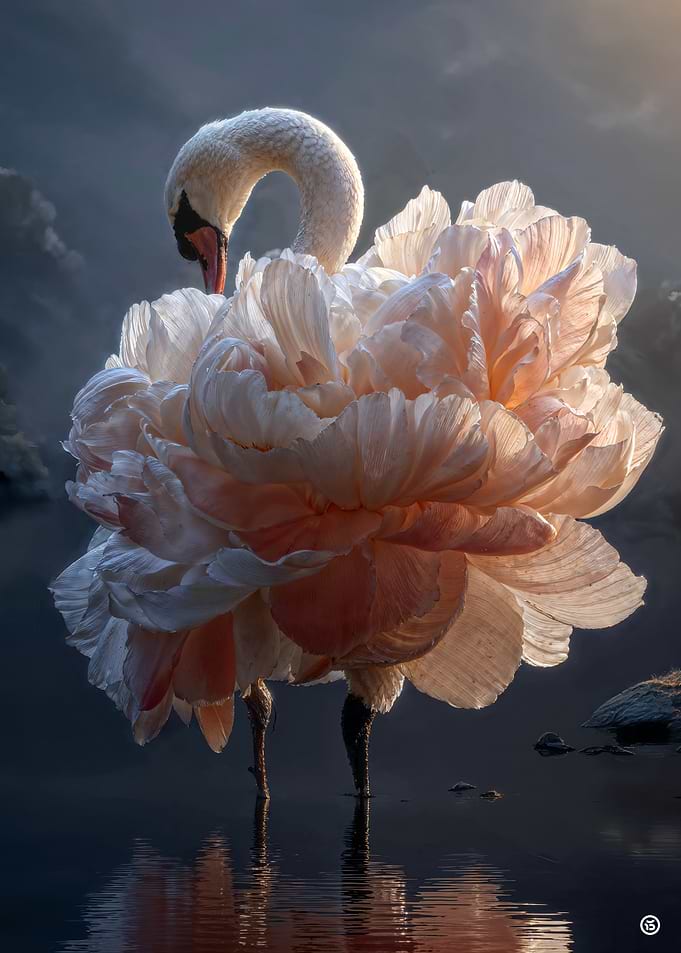Surreal Swan Peony Hybrid Creature