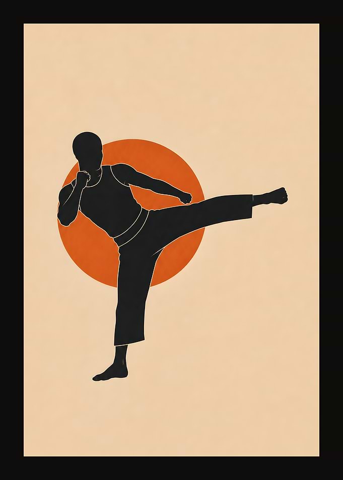 Minimalist Martial Arts Kick Silhouette