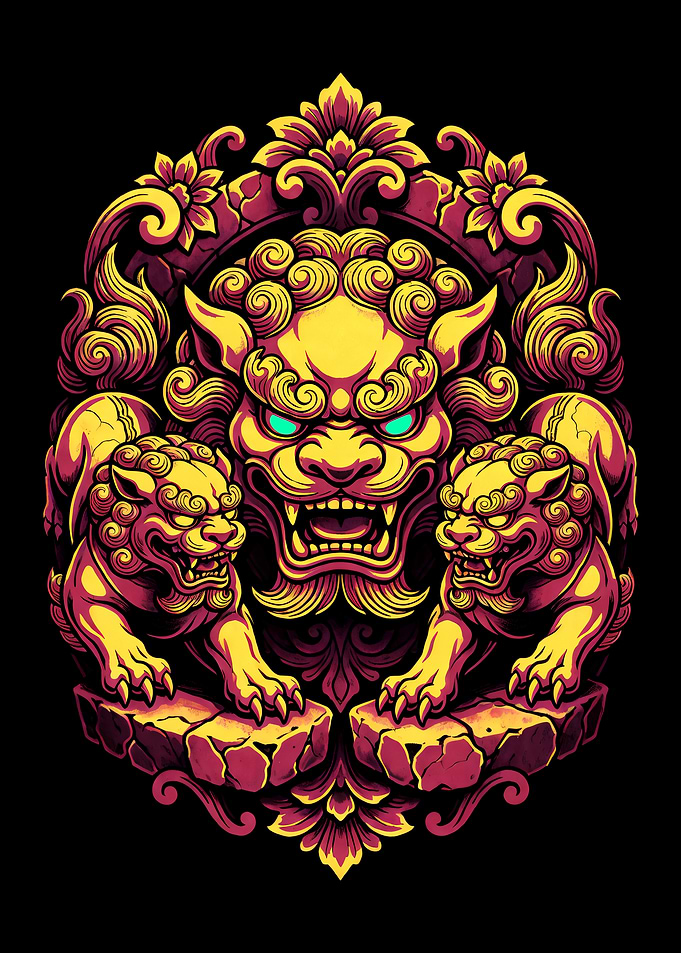 Ornate Chinese Guardian Lion Illustration