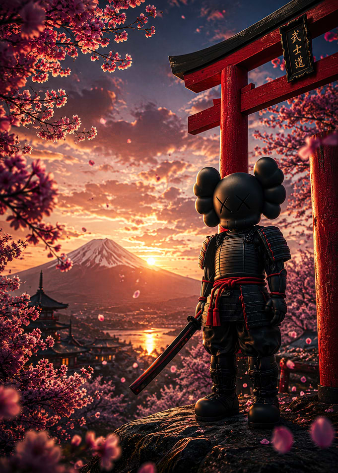 KAWS Samurai at Mount Fuji