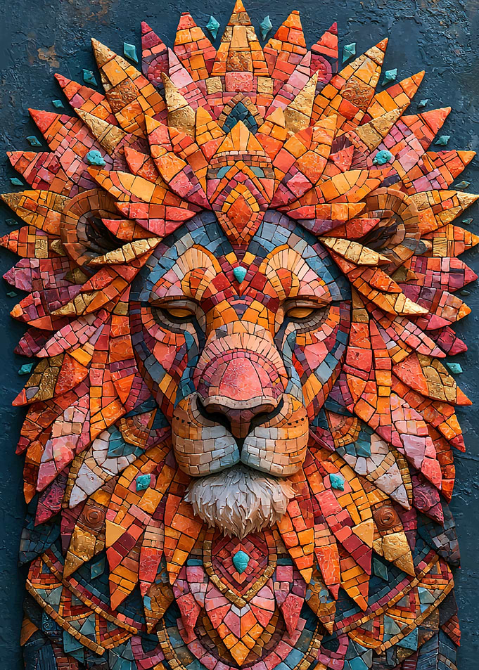 Intricate Mosaic Lion Portrait