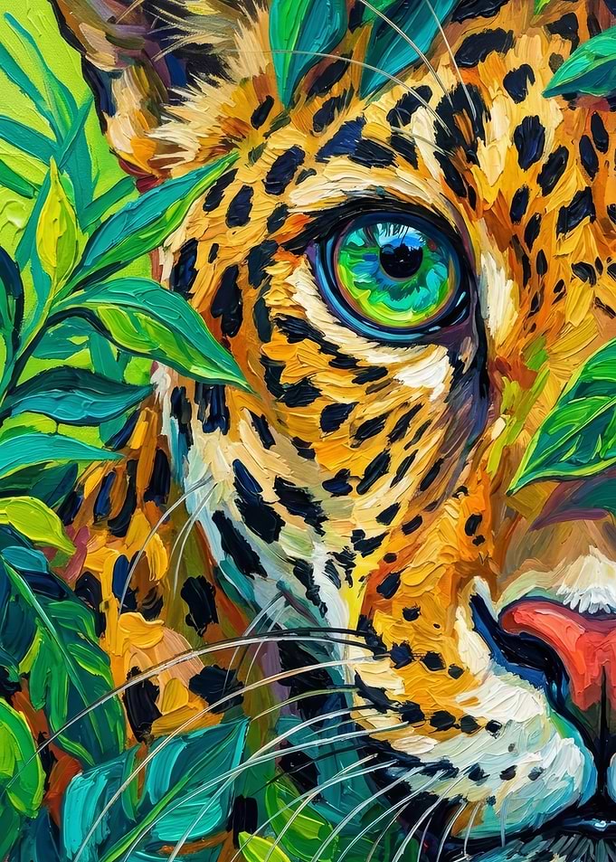 Vibrant Oil Painting of a Leopard