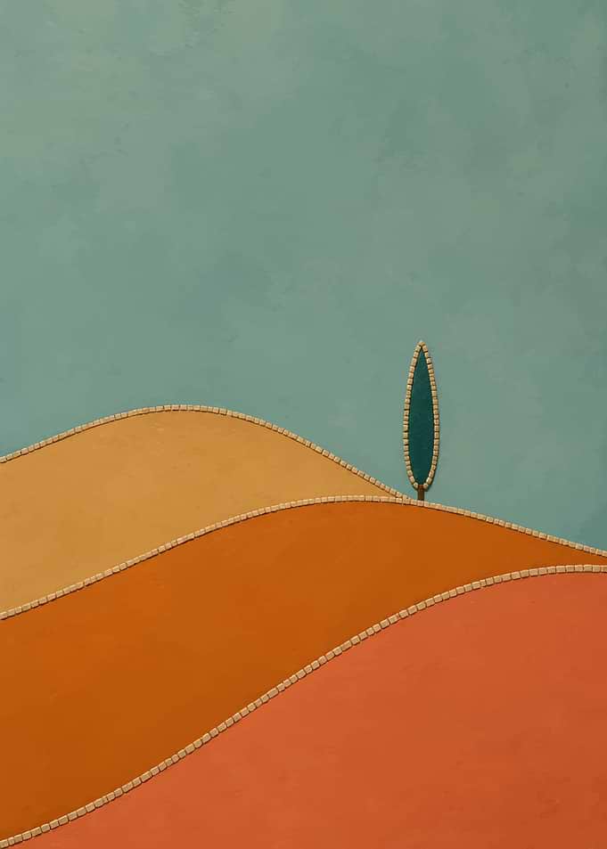 Minimalist Landscape with Cypress Tree